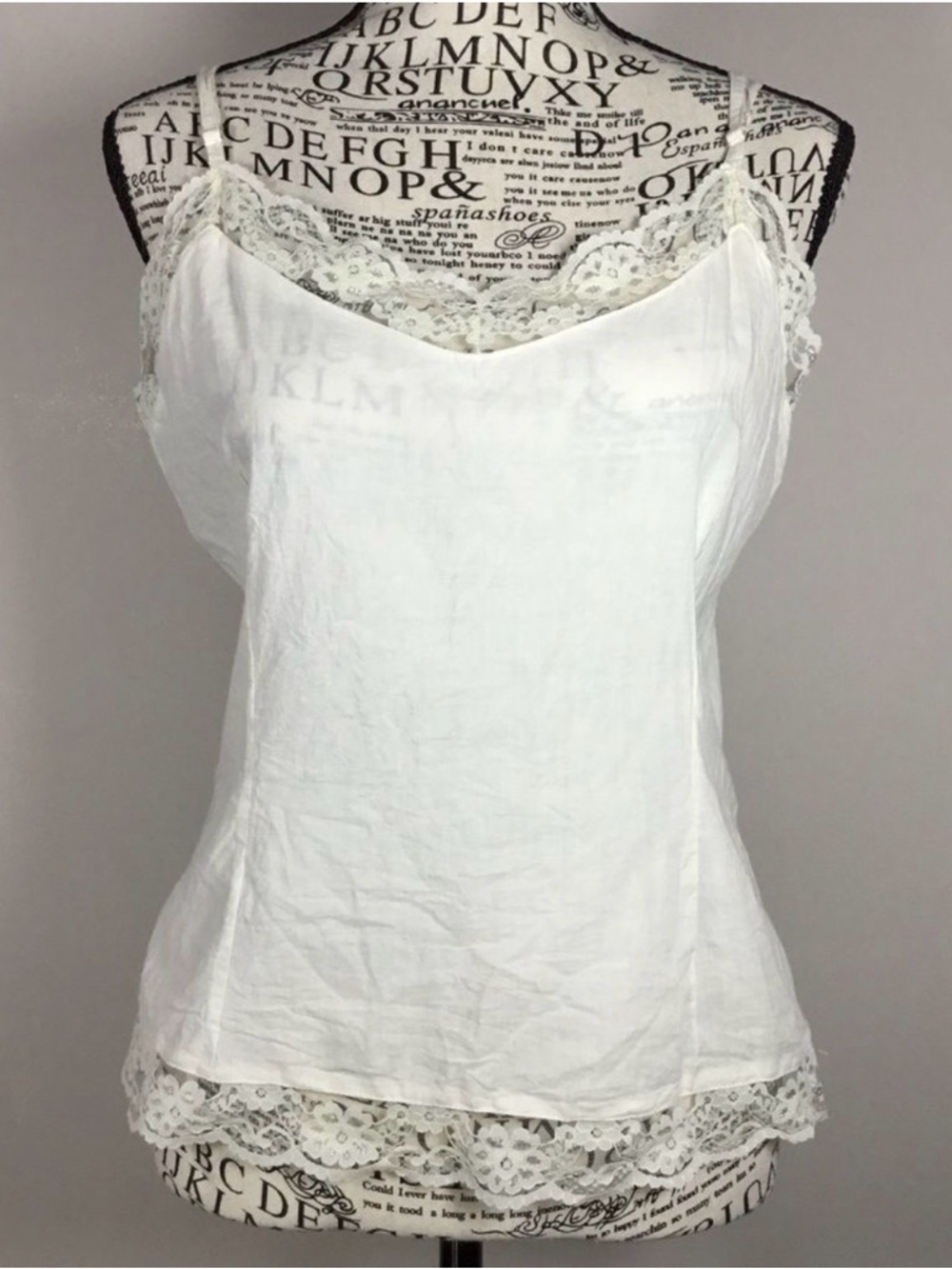 Creamy 100% cotton lace camisole spaghetti straps vintage fairy XL y2k